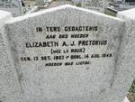 PRETORIUS Elizabeth A.J. nee le ROUX 1867-1949