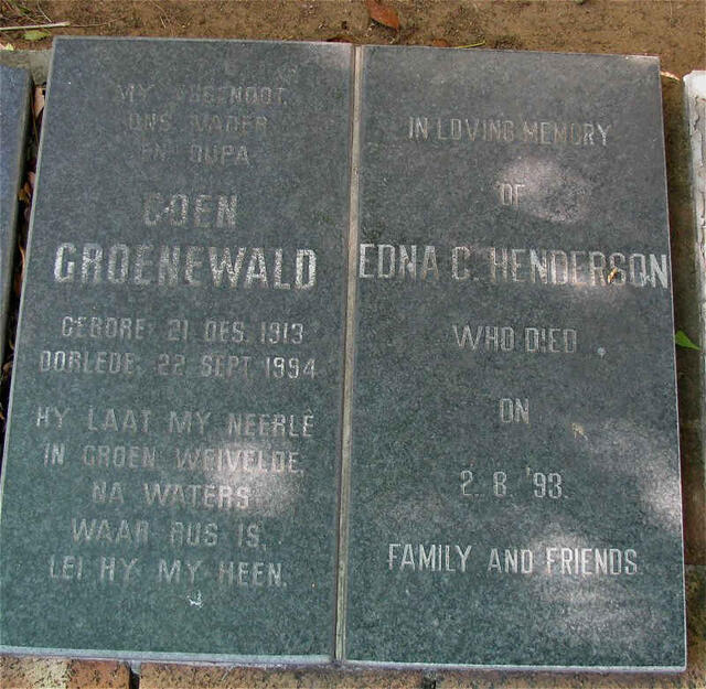 GROENEWALD Coen 1913-1994 :: HENDERSON Edna C.  -1993