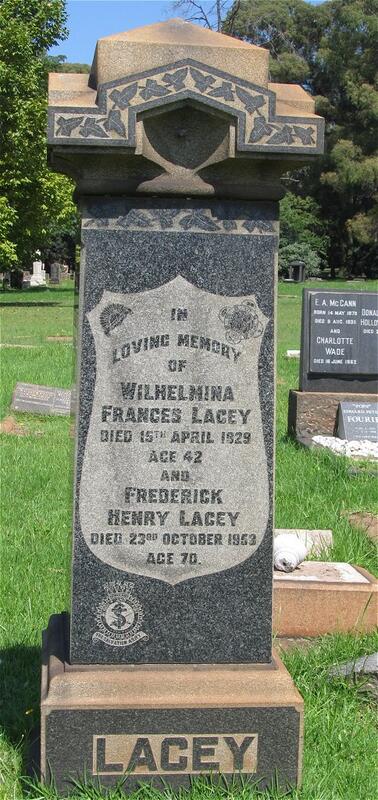 LACEY Frederick Henry -1953 & Wilhelmina Frances -1929