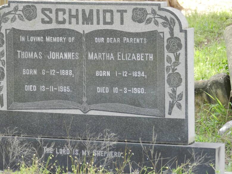 SCHMIDT Thomas Johannes 1888-1965 & Martha Elizabeth 1894-1960