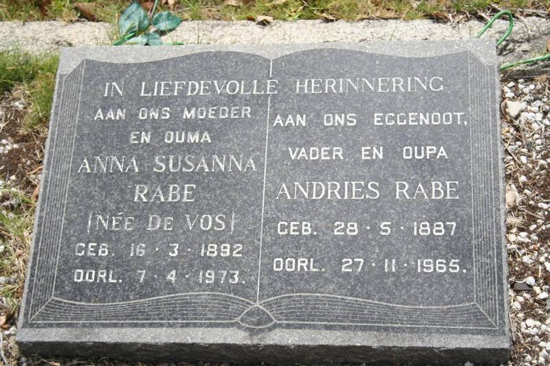RABE Andries 1887-1965 & Anna Susanna DE VOS 1892-1973