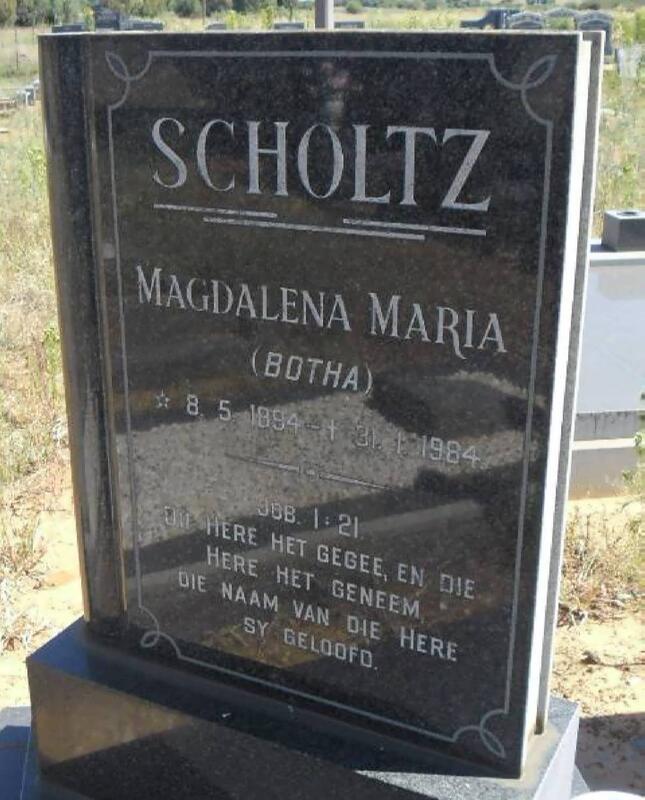 SCHOLTZ Magdalena Maria nee BOTHA 1894-1984