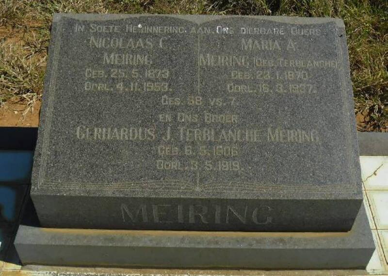MEIRING Nicolaas C. 1873-1953 & Maria A. TERBLANCHE 1870-1937 :: MEIRING Gerhardus J. Terblanche 1906-1919