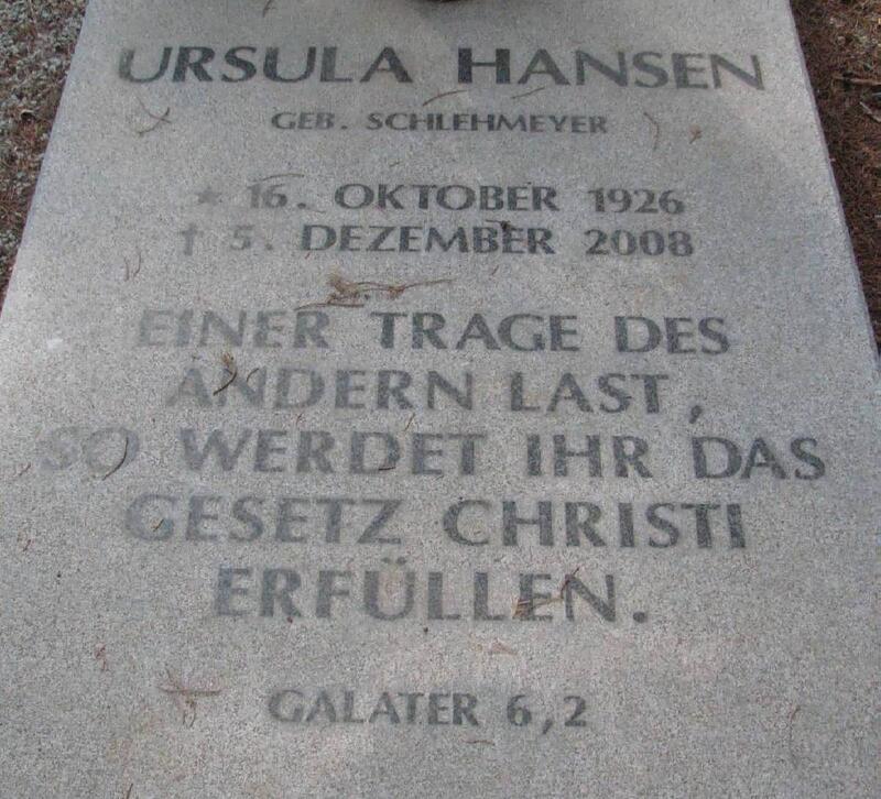 HANSEN Ursula nee SCHLEHMEYER 1926-2008