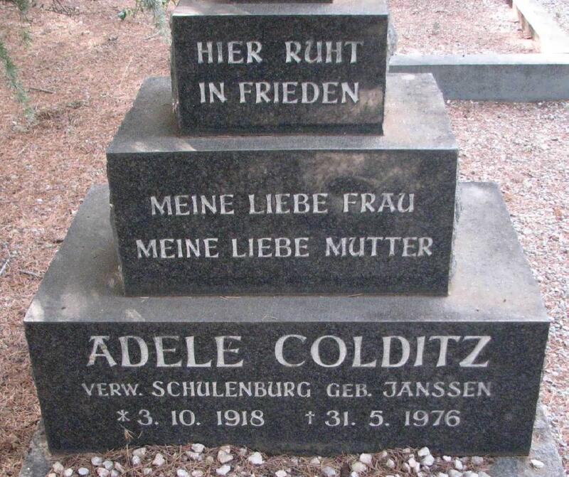 COLDITZ Adele previously SCHULENBURG nee JANSSEN 1918-1976