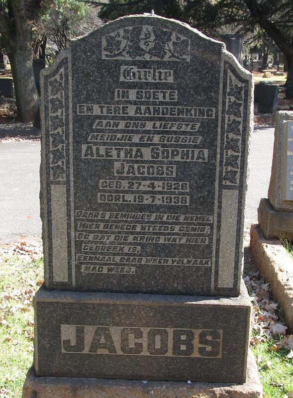 JACOBS Aletha Sophia 1926-1938