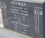 SNYMAN Philippus Hendrik 1900-1977 & Martha Elizabeth 1907-1980