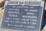 RENSBURG Philippus Petrus, Jansen van 1882-1975 & Magdalena 1892-1981