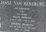 RENSBURG Willem Francois, Janse van 1890-1968 & Johanna Henrietta 1898-1982
