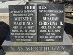 WESTHUIZEN Wietsche Marthinus, v.d. 1897-1978 & Susarah Christina H. 1911-1996