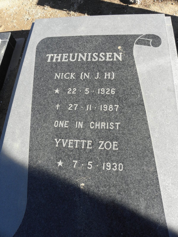 THEUNISSEN N.J.H. 1926-1987 & Yvette Zoe 1930-