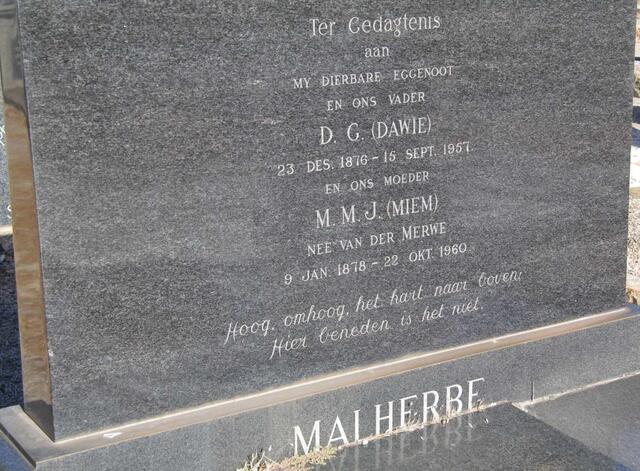 MALHERBE D.G. 1876-1957 & M.M.J. van der MERWE 1878-1960