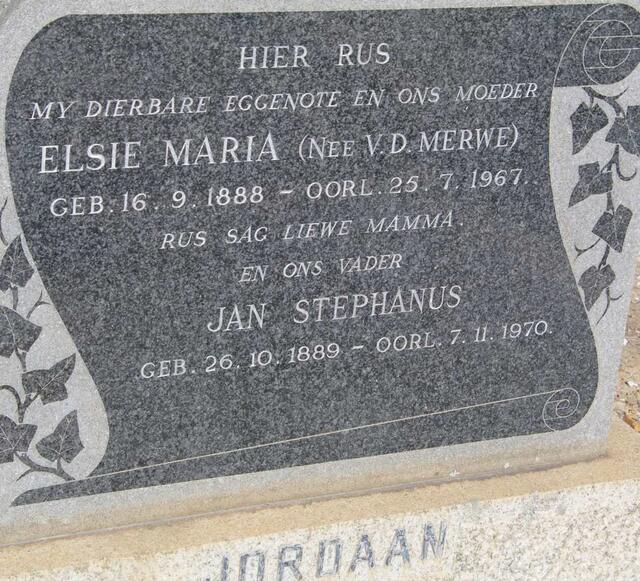 JORDAAN Jan Stephanus 1889-1970 & Elsie Maria v.d. MERWE 1888-1967