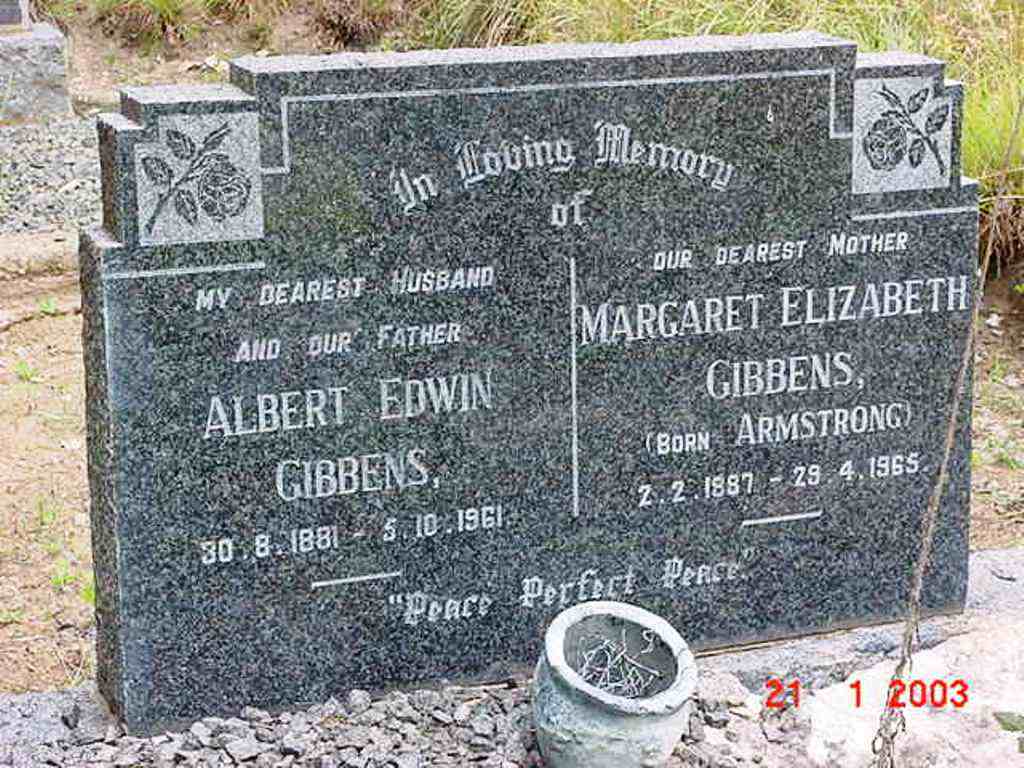 GIBBENS Albert Edwin 1881-1961 & Margaret Elizabeth ARMSTRONG 1887-1965