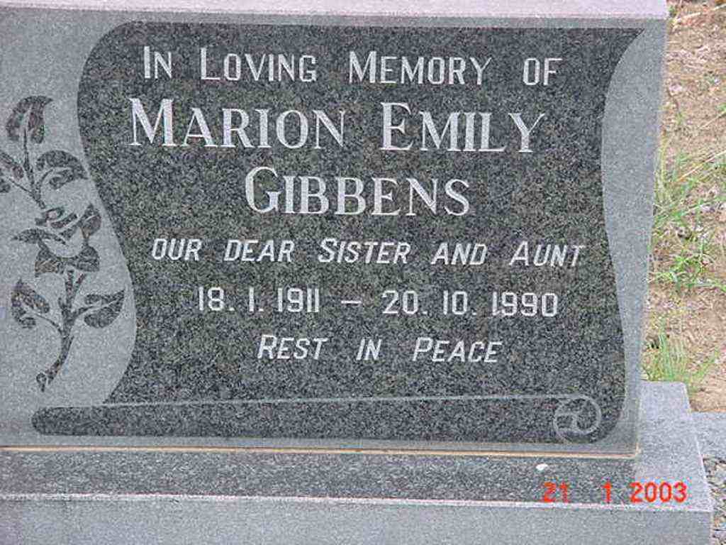 GIBBENS Marion Emily 1911-1990