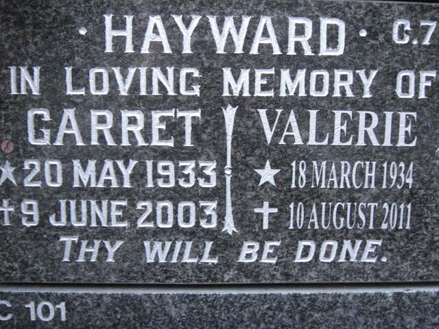 HAYWARD Garret 1933-2003 & Valerie 1934-2011