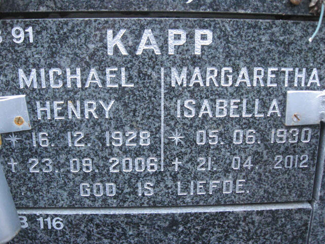 KAPP Michael Henry 1928-2006 & Margaretha Isabella 1930-2012