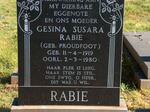 RABIE Gesina Susara Rabie nee PROUDFOOT 1919-1980