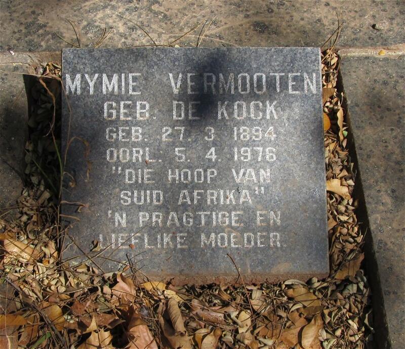 VERMOOTEN Mymie nee DE KOCK 1894-1976