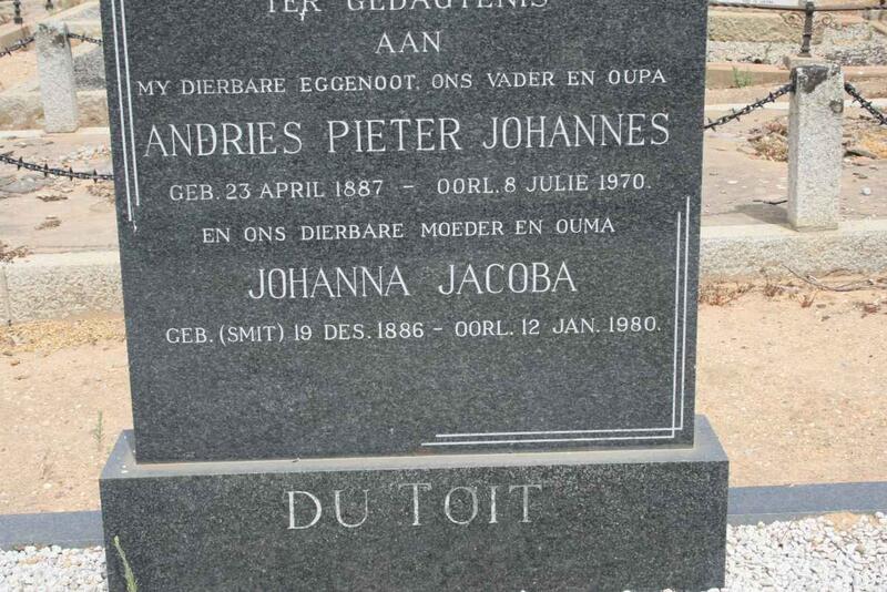 TOIT Andries Pieter Johannes, du 1887-1970 & Johanna Jacoba SMIT 1886-1980