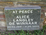 WINNAAR Alice Langley, de 1919-2006