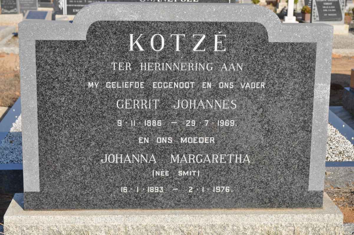 KOTZE Gerrit Johannes 1886-1969 & Johanna Margaretha SMIT 1893-1976
