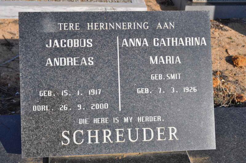 SCHREUDER Jacobus Andreas 1917-2000 & Anna Catharina Maria SMIT 1926-