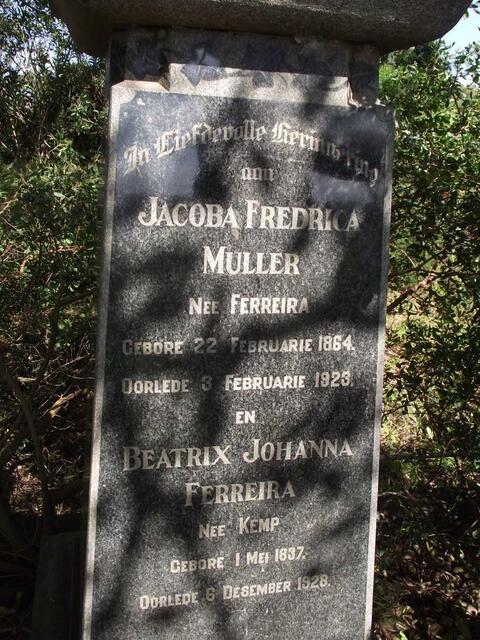 MULLER Jacoba Frederica nee FERREIRA 1864-1923 :: FERREIRA  Beatrix Johanna nee KEMP 1837-1928