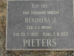PIETERS Hendrina J. neé V.D. MERWE 1895-1953