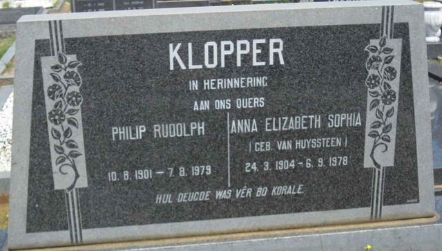 KLOPPER Philip Rudolph 1901-1979 & Anna Elizabeth Sophia VAN HUYSSTEEN 1904-1978