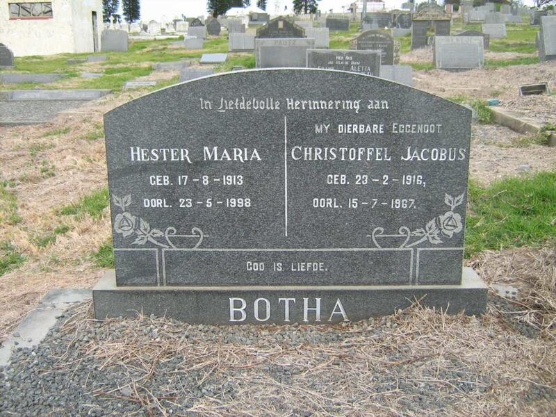 BOTHA Christoffel Jacobus 1916-1967 & Hester Maria 1913-1998