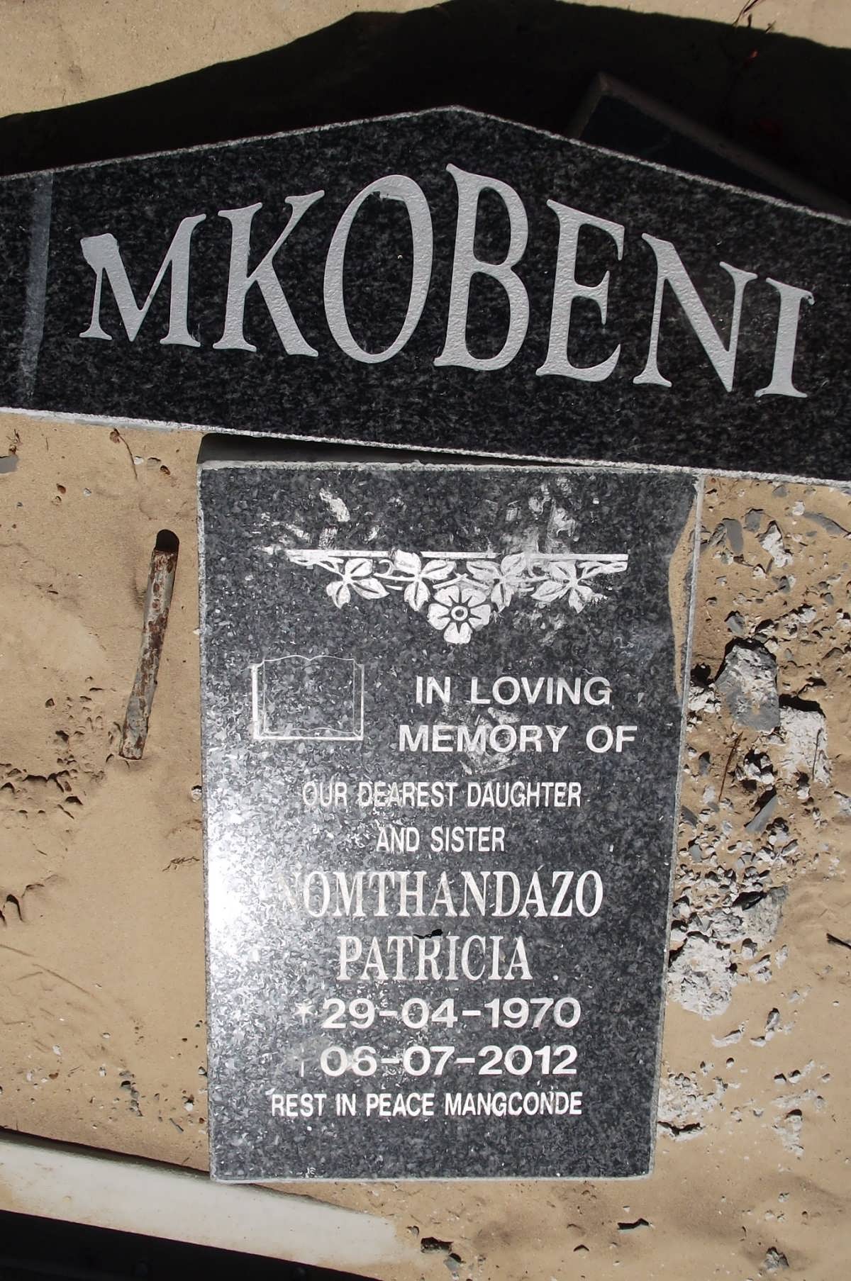MKOBENI Nomthandazo Patricia 1970-2012