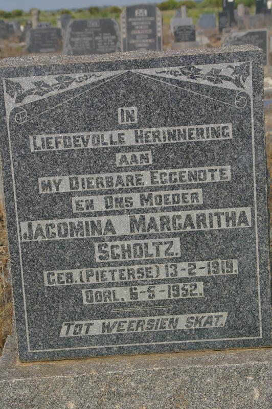 SCHOLTZ Jacomina Margaritha nee PIETERSE 1919-1952