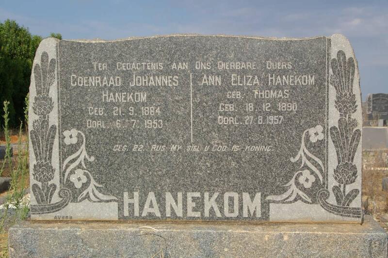HANEKOM Coenraad Johannes 1884-1953 & Ann Eliza THOMAS 1890-1957