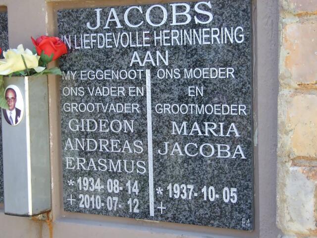 JACOBS Gideon Andreas Erasmus 1934-2010 & Maria Jacoba 1937-