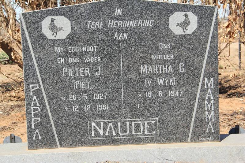 NAUDE Pieter J. 1927-1981 & Martha C. VAN WYK 1947-