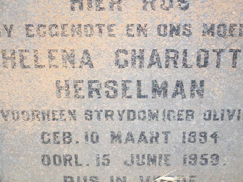 HERSELMAN Helena Charlotte formerly STRYDOM nee OLIVIER 1894-1959