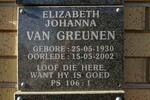 GREUNEN Elizabeth Johanna, van 1930-2002