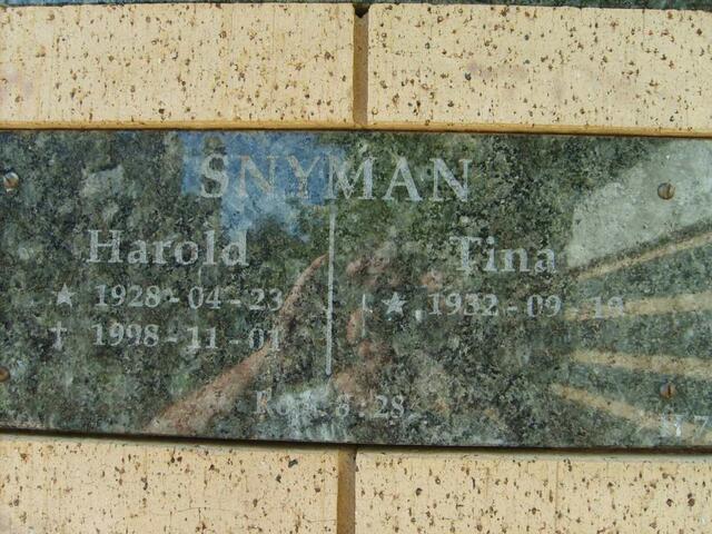 SNYMAN Harold 1928-1998 & Tina 1932-