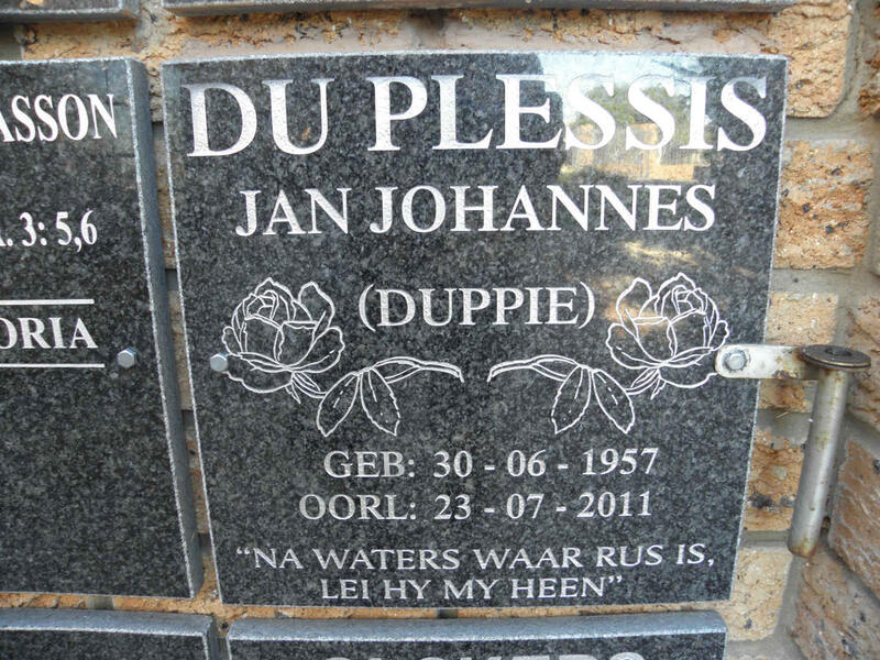 PLESSIS Jan Johannes, du 1957-2011