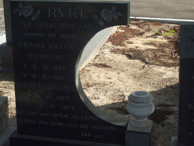 RYKE Thomas Willem Seymoure 1925-1972 & Elizabeth Dorethea 1923-1973