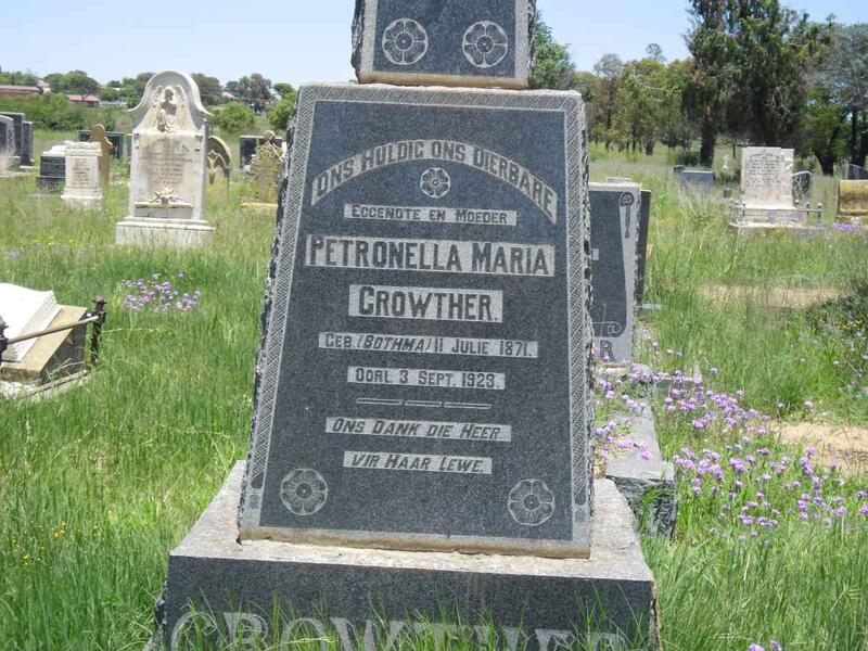 CROWTHER Petronella Maria nee BOTHMA 1871-1923