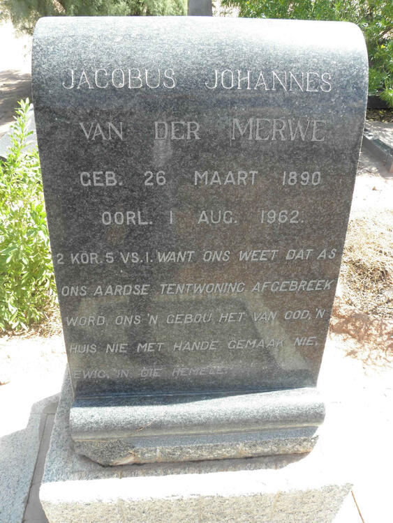 MERWE Jacobus Johannes, van der 1890-1962