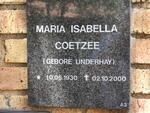COETZEE Maria Isabella nee UNDERHAY 1930-2000