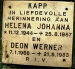 KAPP Deon Werner 1966-1983 :: KAPP Helena Johanna 1944-1987
