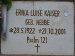 KAISER Erika Luise nee NEBBE 1922-2001