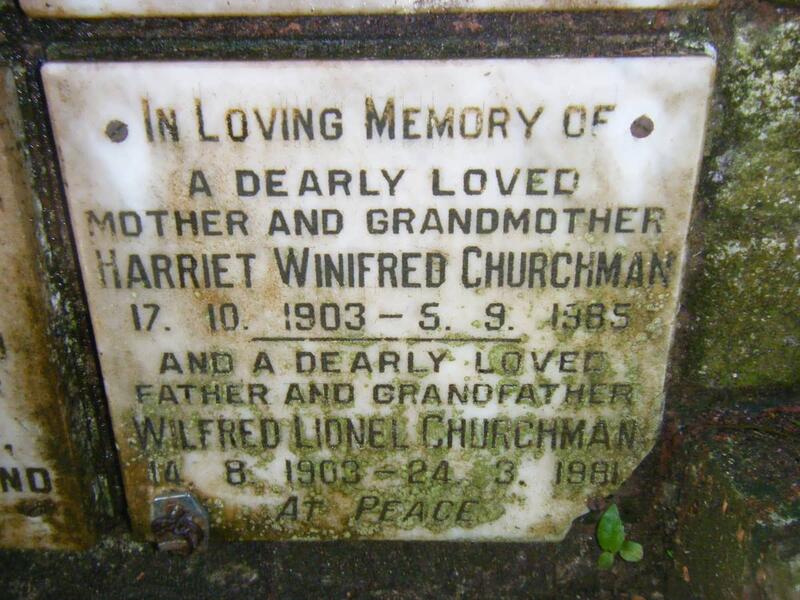CHURCHMAN Wilfred Lionel 1903-1981 & Harriet Winifred 1903-1985