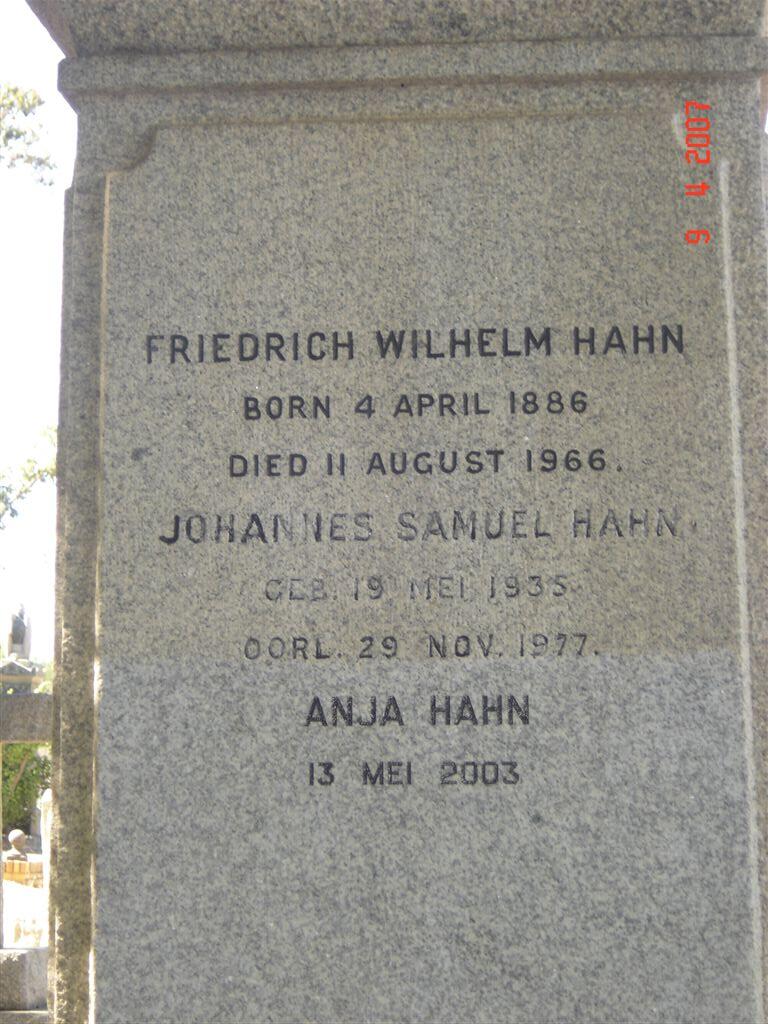 HAHN Friedrich Wilhelm 1886-1966 :: HAHN Johannes Samuel 1935-1977 :: HAHN Anja -2003