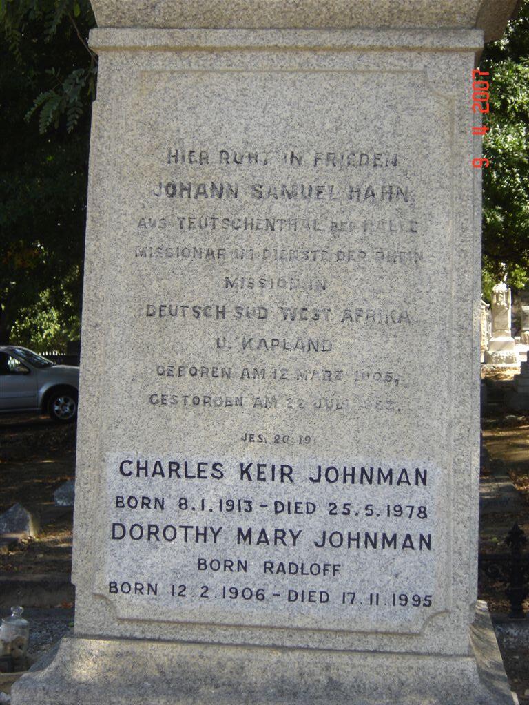 HAHN Johann Samuel ??05-?? :: JOHNMAN Charles Keir 1913-1978 :: JOHNMAN Dorothy Mary nee RADLOFF 1906-1995