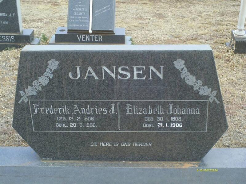JANSEN Frederik Andries J. 1906-1980 & Elizabeth Johanna 1908-1986